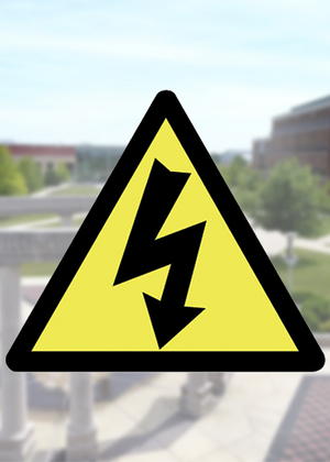 Power outage symbol over campus shot