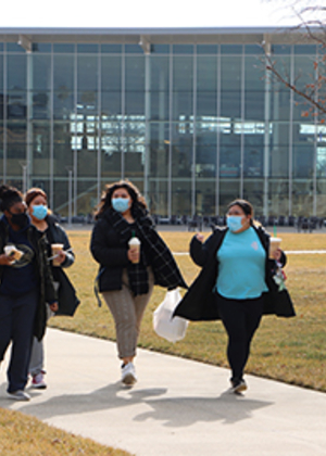 Students walk near the Student Union at UIS, which was part of the Reaching Stellar campaign.