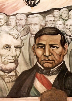 Panel of Piña mural in the Government Palace in Chihuahua, Mexico, honoring the liberators Abraham Lincoln, Benito Juárez and Simón Bolivar.