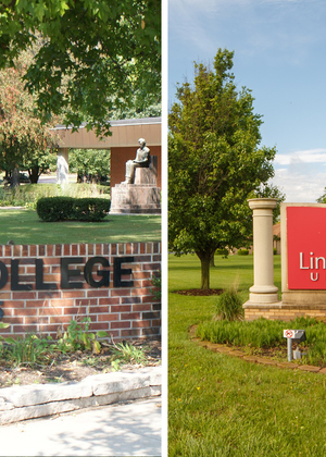 Lincoln College and Lincoln Christian University signs