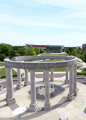 Drone image of UIS colonnade 