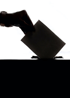 Hand putting ballot in box