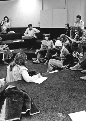 Photo of the 1970's "Pit" classroom at Sangamon State University 