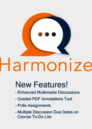 Harmonize New Features include enhanced multimedia discussions, graded PDF annotations, Poll Assignments, and Multiple due dates for discussions in the Canvas to-do list