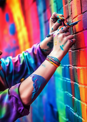 Artist painting a mural