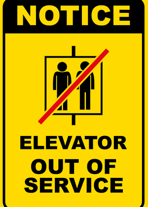 Image of a sign stating that an elevator is out of service.