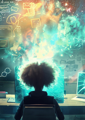 ai artwork student at computer