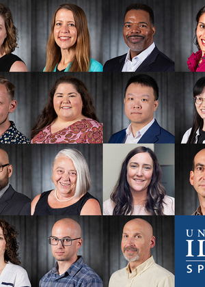 Photos of 22 new faculty members and the words "University of Illinois Springfield"
