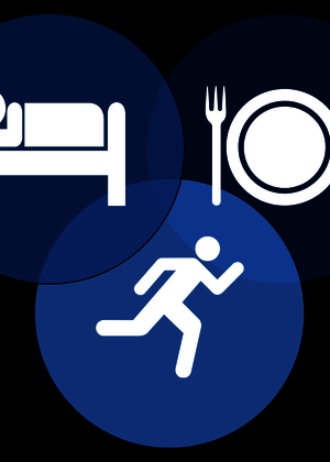 Three logos representing sleep, nutrition, and activity.