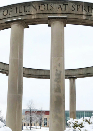 the colonnade with snow on the ground