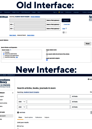 a screenshot comparison of the old EBSCO interface and the new interface