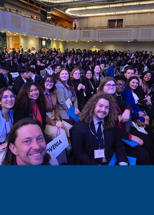 UIS students and faculty pose together at the 2025 Model United Nations Conference in New York City.