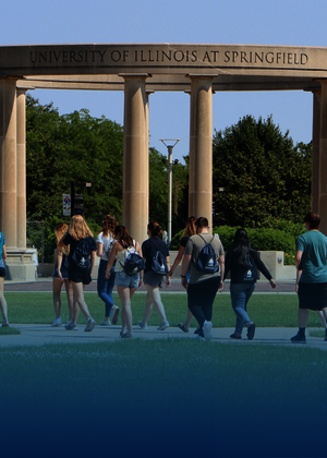 Students walking towards the Colonnade.