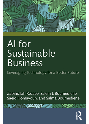 AI for Sustainable Business book cover with leaf design.