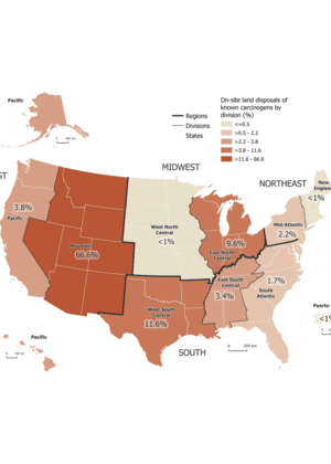 Map of U.S. with color-coded percentages of opioid shipments by region.