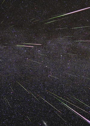 Lights fill the sky from the Perseid meteor shower
