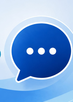 Speech bubbles on a blue, abstract background.