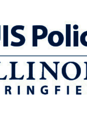 UIS Police, Illinois Springfield logo, dark blue text on white background.
