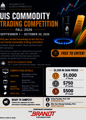 University commodity trading competition flyer with prizes and contact details.