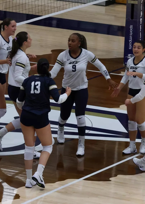 UIS volleyball team on court