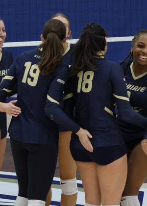 Volleyball team celebrating a point
