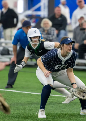 Erin Pulliam playing first base for UIS softball