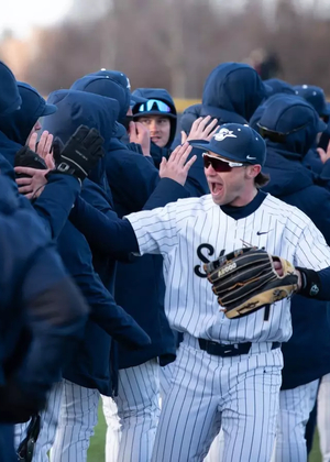  UIS baseball team celebrates a win