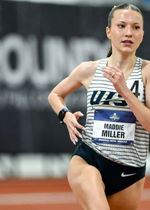 Maddie Miller racing indoor track