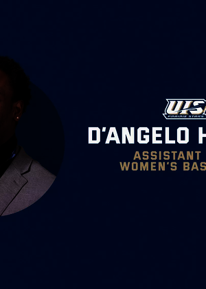D'Angelo hughes. Women's Basketball Assistant Coach. Headshot & UIS Athletics logo