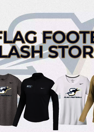 Flag Football Flash Store graphic featuring multiple gear options with UIS logos