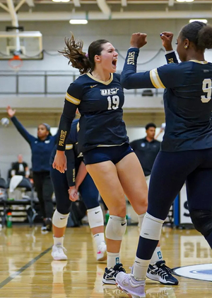 A volleyball team celebration