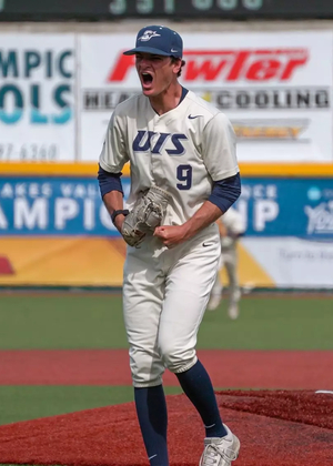 Seth Masters celebrates strikeout