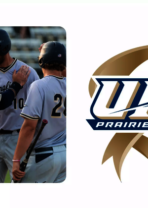 UIS Baseball athletes celebrate, photo accompanied with UIS 15 Years of NCAA DII Anniversary logo