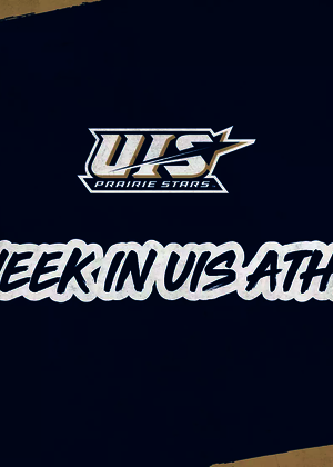 This Week in UIS Athletics, UIS Athletics logo, Navy background and gold accents