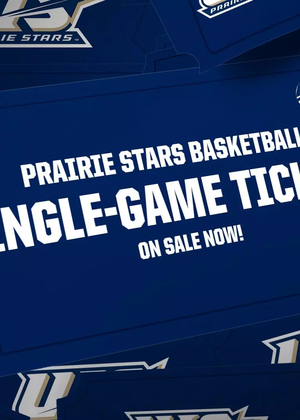Basketball Tickets Graphic- "Prairie Stars Basketball Single-Game Tickets on sale now!"