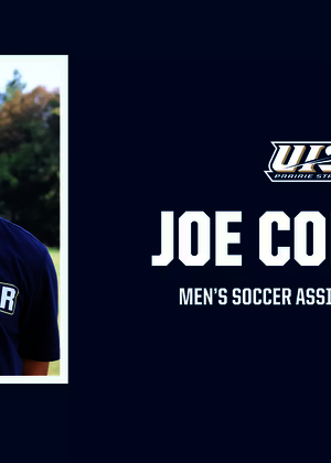 A photo of Joe Conway, the text "Joe Conway, Men's Soccer Assistant Coach" UIS Athletics logo