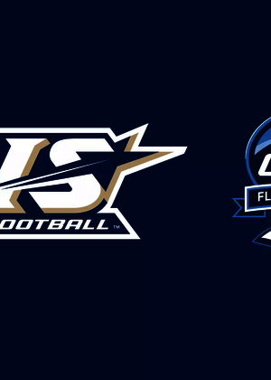 UIS & GLIAC Flag Football logos on UIS blue background