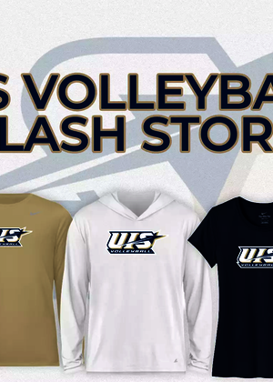 UIS Volleyball Flash Store graphic. Assorted Prairie Stars gear in blue, white, and gray.