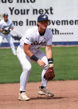 Johnny Wendling playing third base at UIS baseball game
