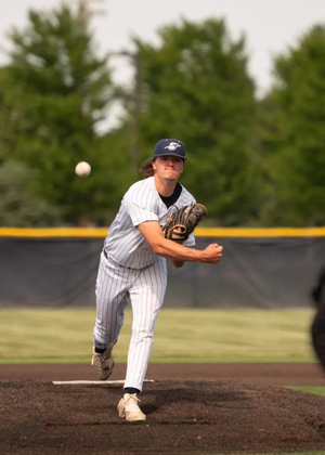 Ben Benoit pitching to UMSL batter at UIS