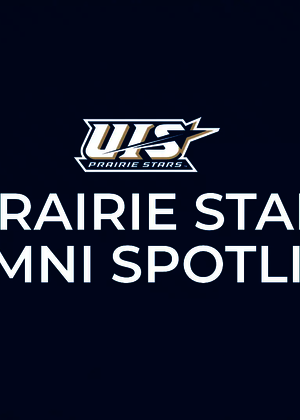 UIS Athletics logo, blue text on white background, "Prairie Star Alumni Spotlight"