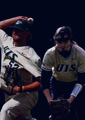 First Pitch 2026 graphic featuring pitchers from UIS Baseball and UIS Softball