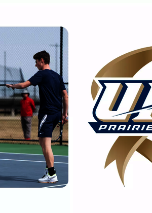 A photo of 2021 UIS men's tennis players accompanied with NCAA DII 
