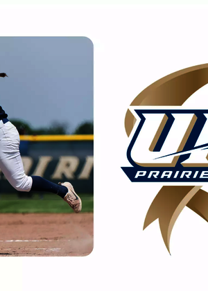 Ali Haesele pitching, paired with a logo for the 15 Years of NCAA DII anniversary series logo