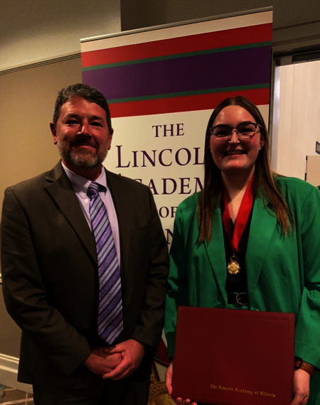 Provost Brandon Schwab with student Molly Harms 