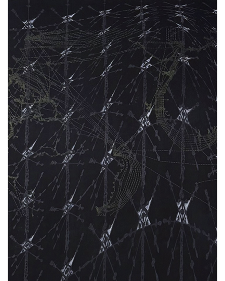 White arrows on a black background forming diagonal patterns.