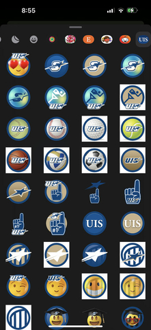 screenshot of iphone showing most of the UIS mobile stickers available