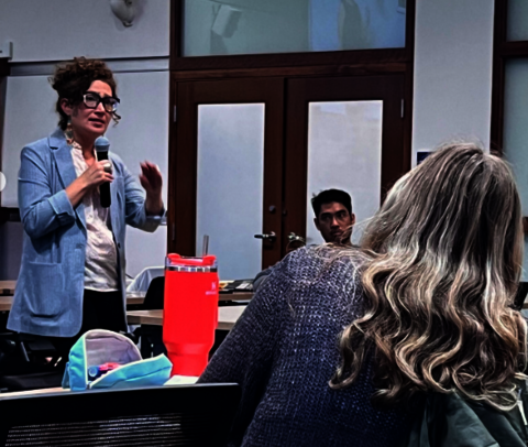 Felicia Zamora speaking to students