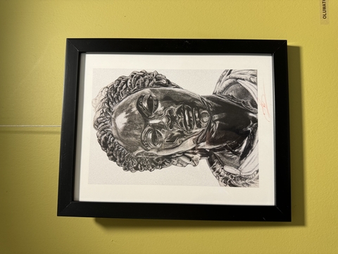 a drawing of a portrait of someone aching in pain by Oluwatobi Akinroluko