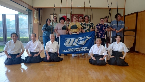 Group of UIS students and Japanese sensei for Kyudo session
